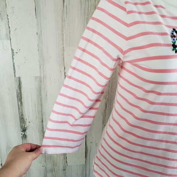 Talbots Embroidered Striped Top Sz Large - Picture 3 of 8